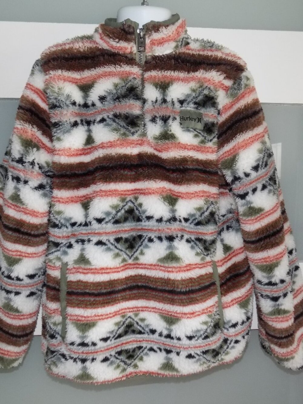 Hurley 1/4 Zip Aztec Print Sherpa Pullover Jacket Size 6/7 (S) Girl's